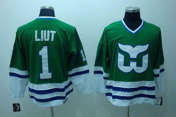 Whalers #1 Mike Liut Embroidered CCM Throwback Green NHL Jersey | Promo ...